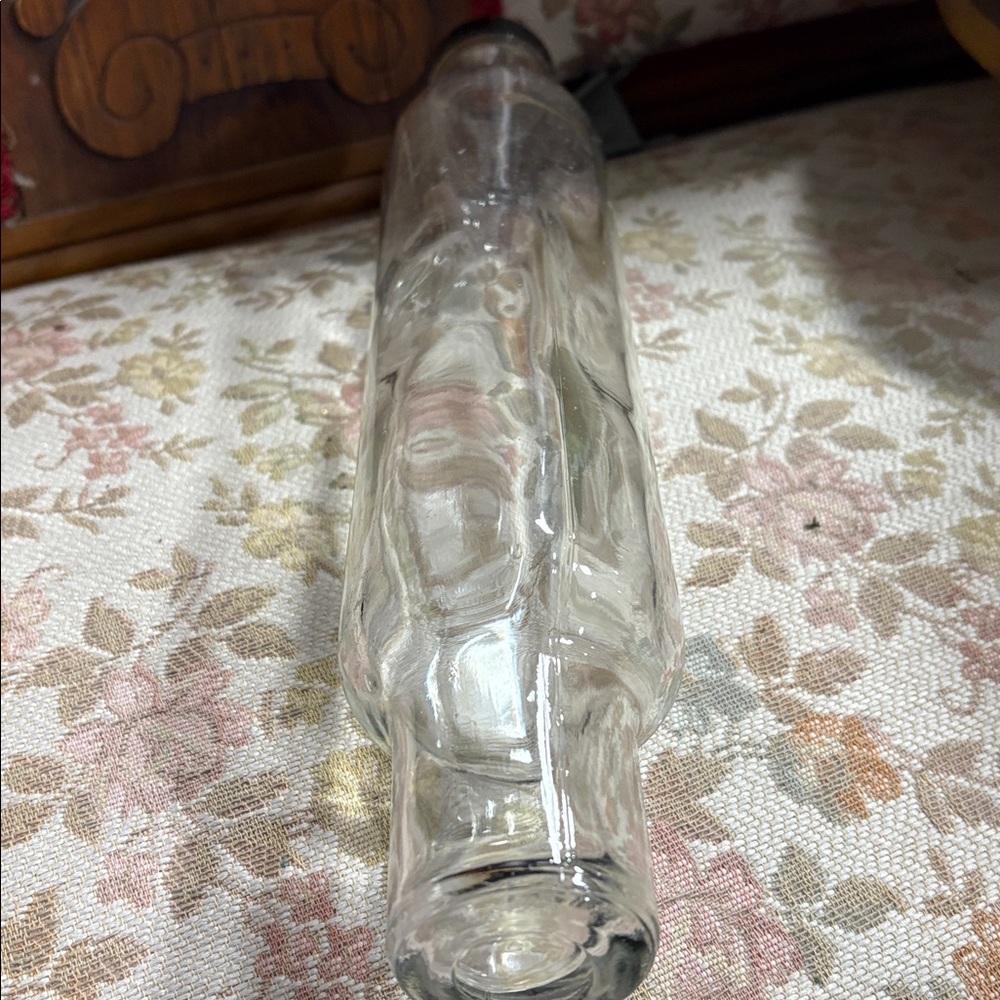GLASS ROLLING PIN Vintage Clear Optic 14" Black Plastic End Cap Baking Antique - Picture 3 of 5